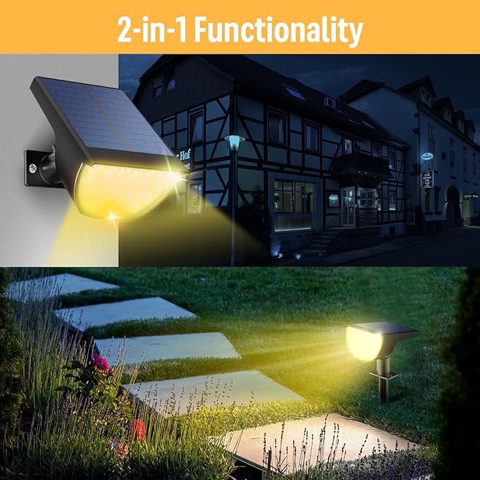 GKGG Solar Lights Outdoor Waterproof IP65, Solar Powered 76 LED 3 Lighting Modes Solar Spot Lights Outdoor for Yard Garden Landscape Pathway (Warm White, 6 Pack)