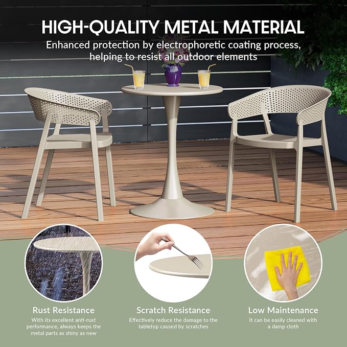 WestinTrends Playa 31.5" Round Outdoor Indoor Metal Cocktail Dining Table, Sand
