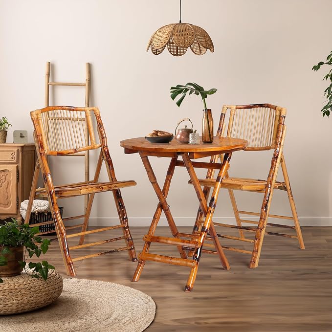 VINGLI 26.5 Inch Foldable Bamboo Round Table - Portable Lightweight Design for Indoor/Outdoor Use, Easy Assembly & Space-Saving Storage