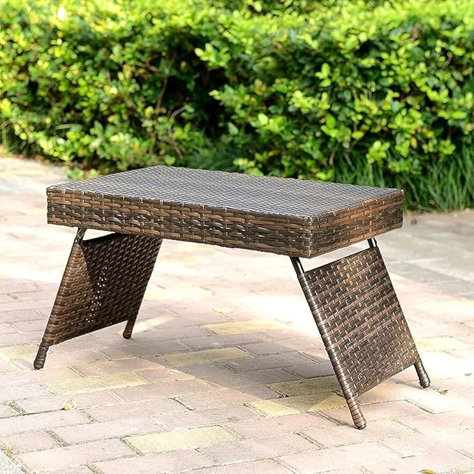 Portable Folding Wicker Table, Brown - Wood Lightweight & Outdoor Use Ready