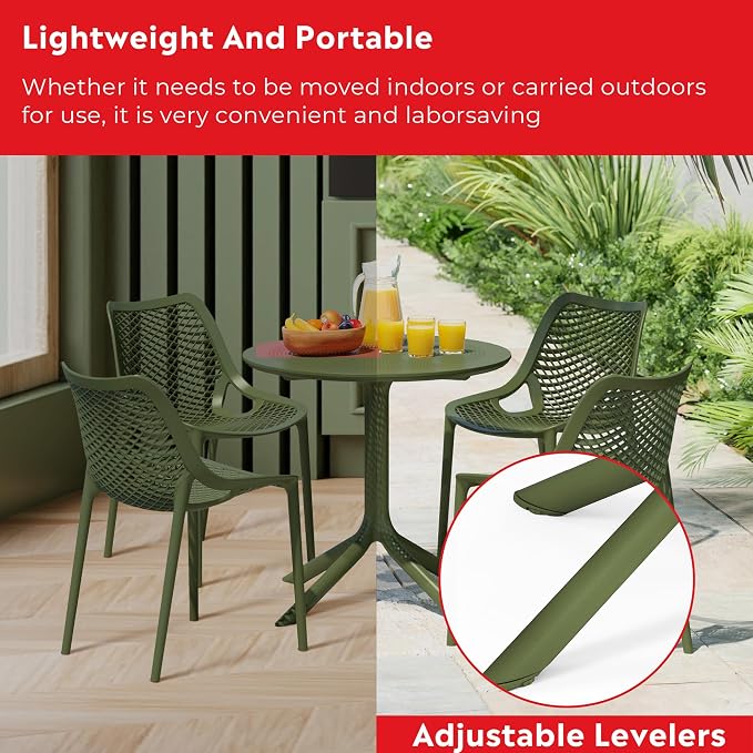 Costaelm Small Patio Table, Outdoor Round Dining Table, Weather Resistant Outside Table for Poolside Deck Lawn Garden Backyard, Olive Green