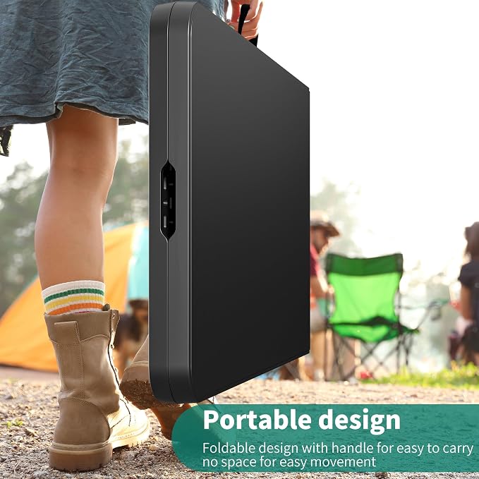YITAHOME 8FT Heavy Duty Folding Table for Indoors & Outdoors Use, Versatile Rectangle Folding Table with Carrying Handle for Camping, Picnics, Parties, and Events, Black