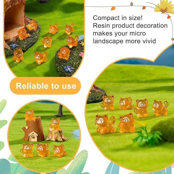 60 pcs Mini Resin Raccoon Many Styles Variety Tiny Luminous Animals Figures Miniature Little Small Animal Figurines Bulk for Micro Fairy Garden Landscape Accessories Hide Crafts Decor Aquarium