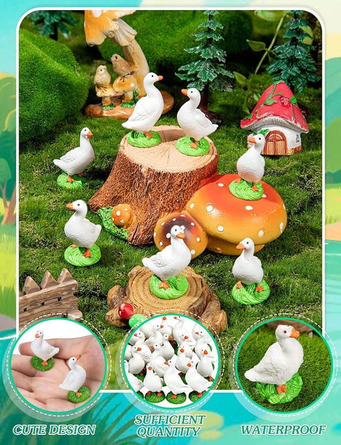 50pcs Mini Resin GooseT iny Animal Figurines Bulk | Small Desk Goose Decor for Garden Lawn Yard Micro Landscape Aquarium Potted Ornament DIY Craft