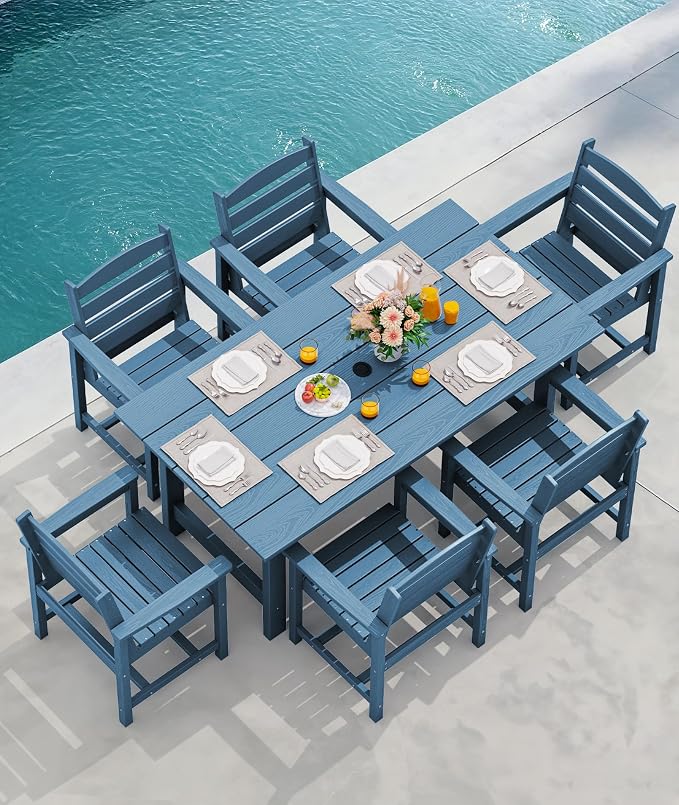 SERWALL Patio Dining Chair Set of 2,All Weather HDPE Dining Chair, Blue | Outdoor Dining Chairs built to last with 330 lb capacity. Compact 23.4"x23.6"x33.6"H. Weatherproof & easy to clean.