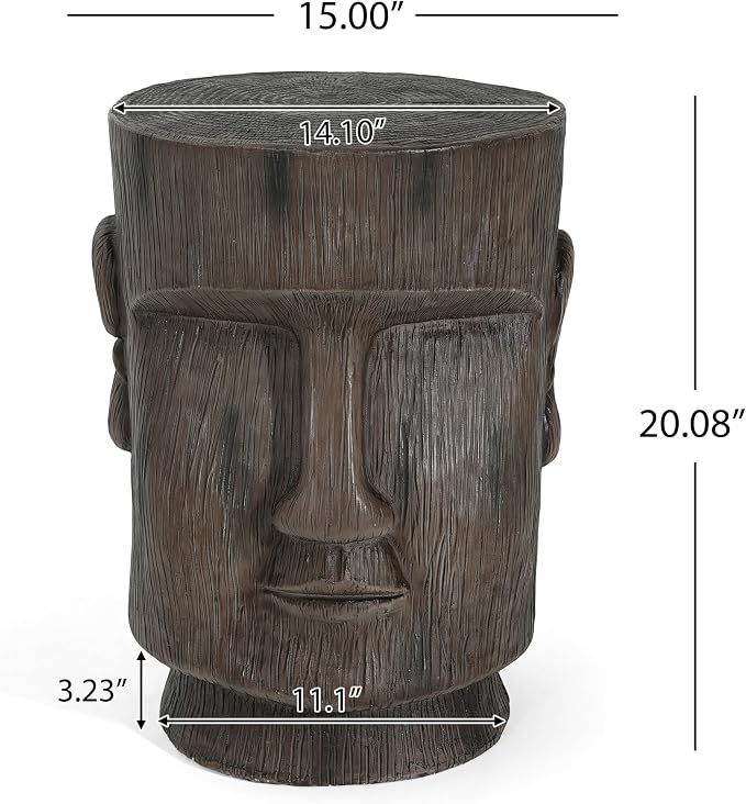 14.1" Side Table,Easter Island Moai Statue Pedestal End Table Stool | For Home Patio Deck Sunroom Garden Balcony Yard Lawn,Light Grey