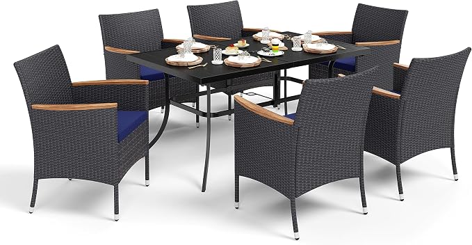 Sophia & William 7-Piece Patio Dining Set, Metal Table, PE Wicker Chairs | All Weather Patio Table and Chairs Set for 6, Perfect for backyard, deck, porch