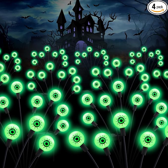 ASMAD Halloween Decorations Outdoor Solar Scary Eyeball Lights,4Pack 32LEDs | Halloween Lights, Halloween Decor, Green Eyeball Swaying Lights, Solar Path Lights Waterproof for Garden/Patio/Party Decor
