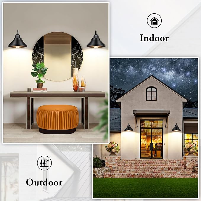 Gooseneck Outdoor Wall Sconces, 2-Pack Large 10.23IN Farmhouse Barn Lights for Porch, Industrial Black Exterior Wall Lights for Garage, Patio, E26 Base Anti-Rust, Bulb not Included