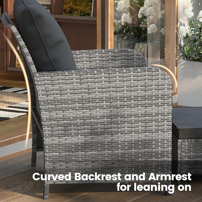 UDPATIO Wicker Patio Chairs with Ottoman Balcony Furniture 5 Pieces Patio Conversation Set with Pull Out Ottoman for Small Space