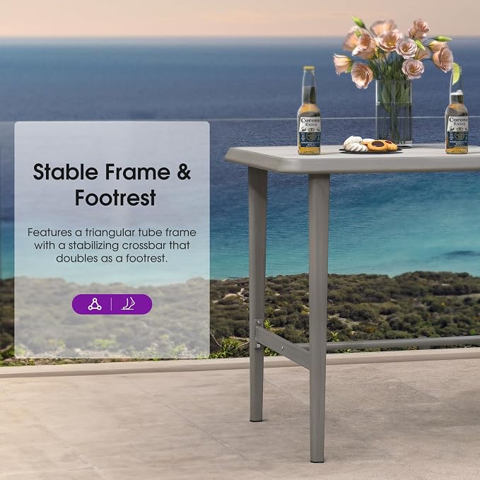 PURPLE LEAF Counter Height Table Patio Square Table Dining Coffee Kitchen Breakfast Bistro Outdoor Pub Bar Table for Garden Balcony, Light Grey