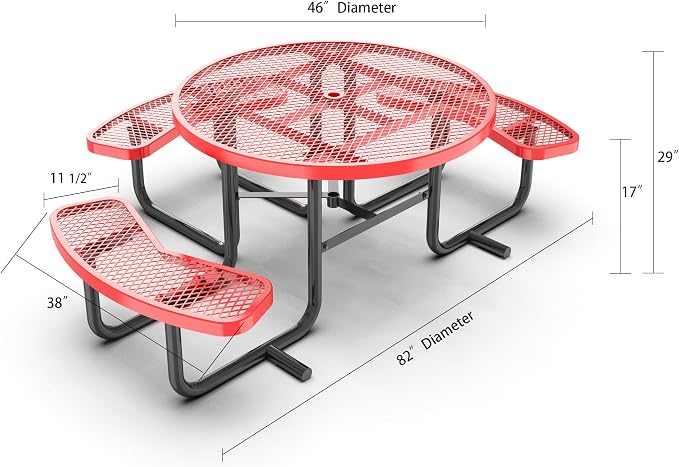 ADA Outdoor Picnic Table, Expanded Metal, Wheelchair Accessible (Red, 46 Round)