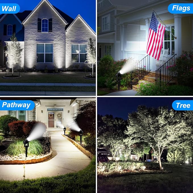 Solar Spot Lights Outdoor, 2-in-1 Solar Landscape Spotlights IP65 Waterproof 9.8ft Cable,Auto On/Off Outdoor Wall Lights for Garden Yard Driveway Porch Walkway Pool(6000K White)