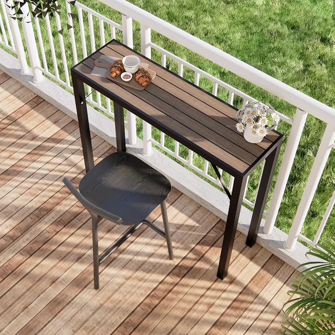 Outdoor Bar Table, 39” Patio Bar Height Table, Bar Counter Pub Dining Table with Waterproof Top for Balcony, Garden, Yard, Poolside (Brown)
