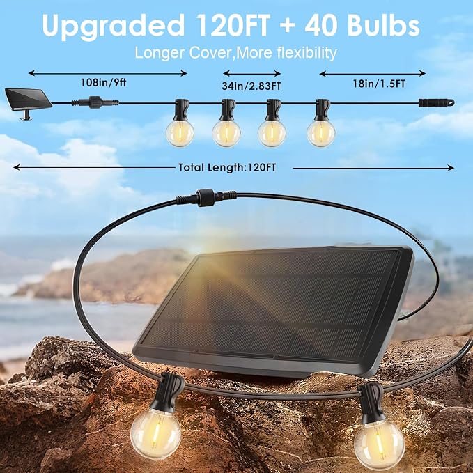 Yusist 240FT Solar String Lights Outdoor Waterproof with Remote, G40 Solar Powered String Lights with 80+3 LED Shatterproof Bulbs, Dimmable Solar Patio Hanging Lights for Outside Backyard Party
