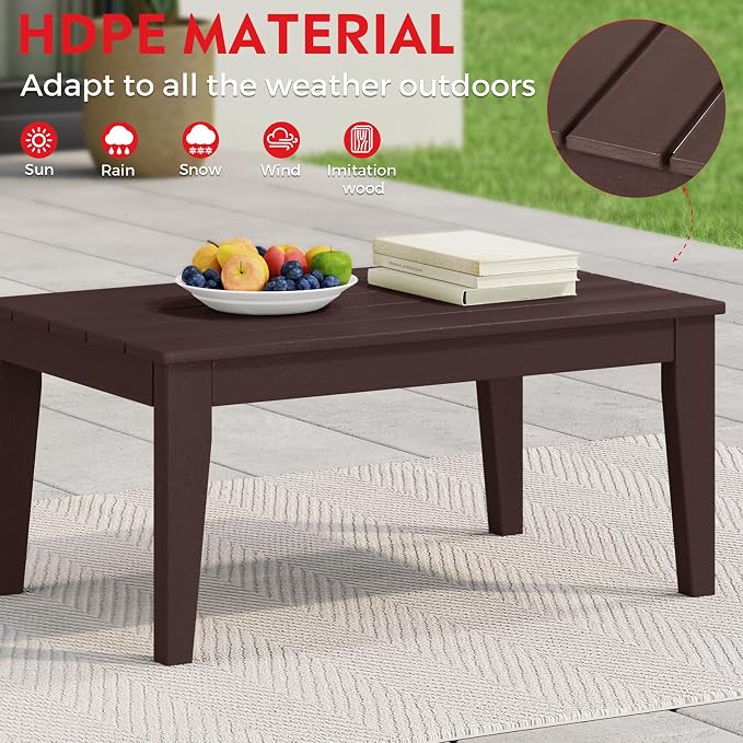 Costaelm Adirondack Outdoor Coffee Table, HDPE Drink Table Weather Resistant, Patio Porch Accent Balcony Table Outdoor End Table for Pool, Seaside, Backyard, Dark Brown
