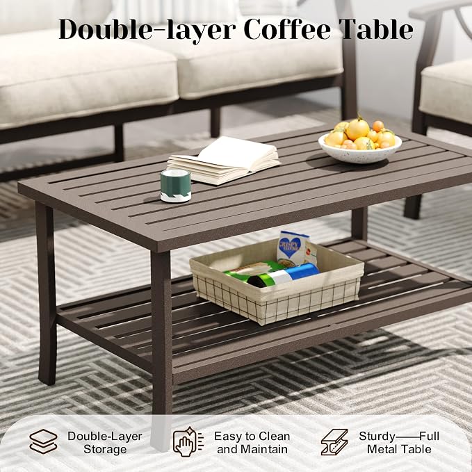 FansaFurn 5-Pieces Outdoor Patio Furniture Set, Outdoor Metal Sectional Furniture with Cushions, Outdoor Conversation Seating Set with Coffee Table for Garden, Balcony, Deck, Backyard, Khaki