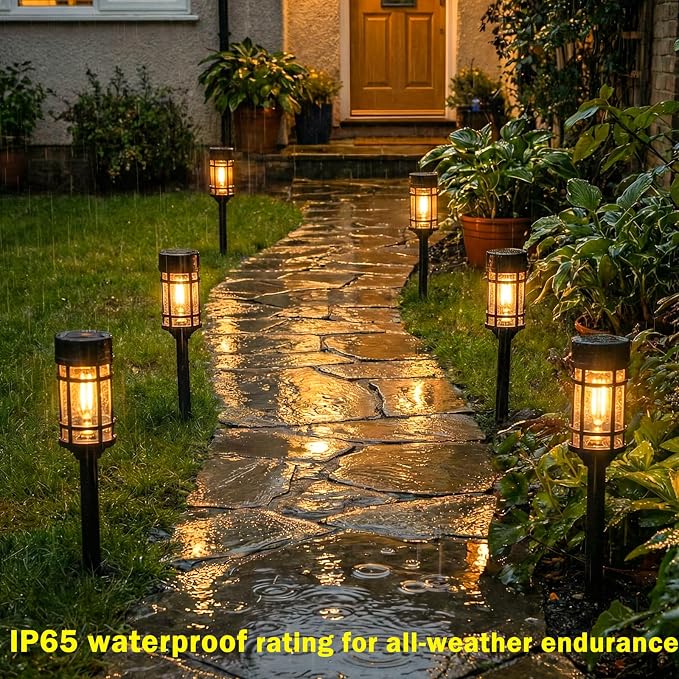 ILANCK Solar Lights Outdoor Waterproof, 8 Pack 21" Solar Pathway Lights with Metal & Glass, Auto On/Off Garden Lights for Yard, Landscape, Driveway Walkway
