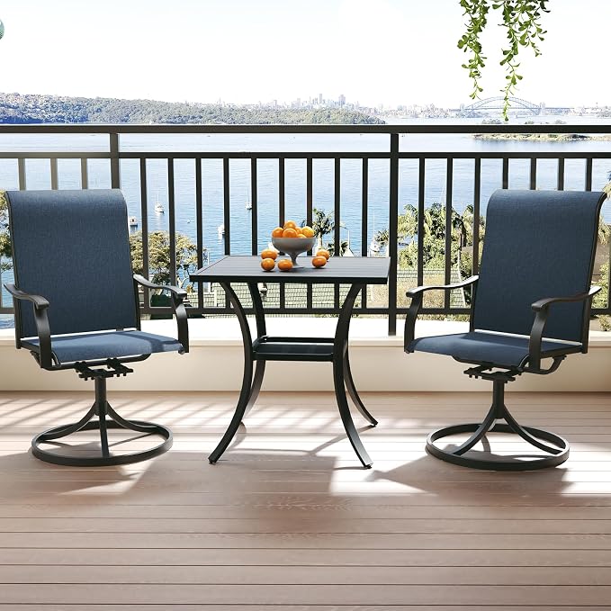Anmutig 3 Piece Outdoor Patio Bistro Dining Set with 2 Swivel Dining Chairs & 1 Square Metal Dining Table, All Weather Dining Furniture Set for Lawn Garden Blue
