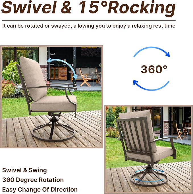 Gotland 7 Piece Outdoor Dining Table and Chairs for 6 with 14Ft Double-Sided Umbrella, Patio Swivel Dining Chairs for 6, Rectangular Patio Dining Table with Umbrella Hole Outdoor Patio Set