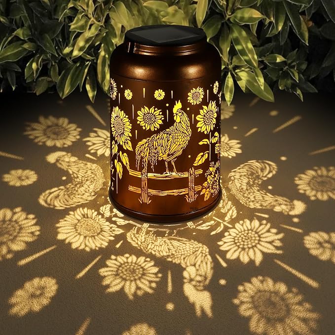 Rooster Solar Lanterns Outdoor Waterproof Garden Decor Gifts for Women | Metal Hanging Solar Lights Birthday Gifts for Grandma Mom Solar Decoration Outside for Yard, Patio, Backyard, Porch