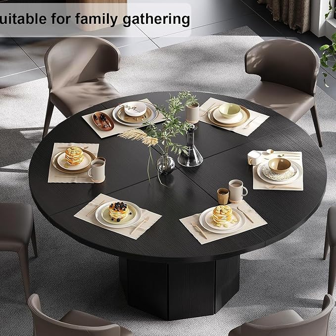 Large Round Foldable Table Top, 59 ” Diameter Portable Dining Table Extender Top, No Legs Wooden Round Table Tops Only, for Round Table and Square Table (Black, 5.9ft/71.2in)