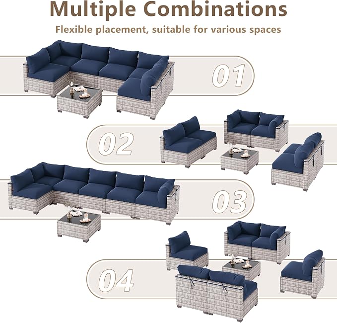 LOUVIXA 7 Piece Outdoor Patio Furniture Set, Outdoor Sectional Sofa, Wicker Rattan Patio Furniture, Patio Conversation Set with Coffee Table & Cushions