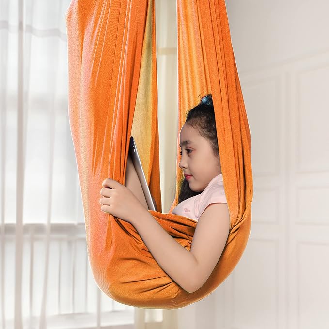 Kids Sensory Therapy Swing Hammock Children's Swing Hammock Indoor Elastic Cuddle Pod Swing for Autism Boys Girls with ADHD SPD Asperger's Sensory Integration Special Needs (Orange)