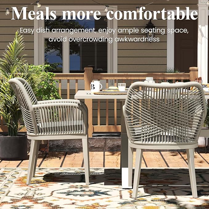 LayinSun Outdoor Dining Set for 4, 5 Pieces Patio Furniture Sets with Aluminum Dining Table and Rope Weave Chairs