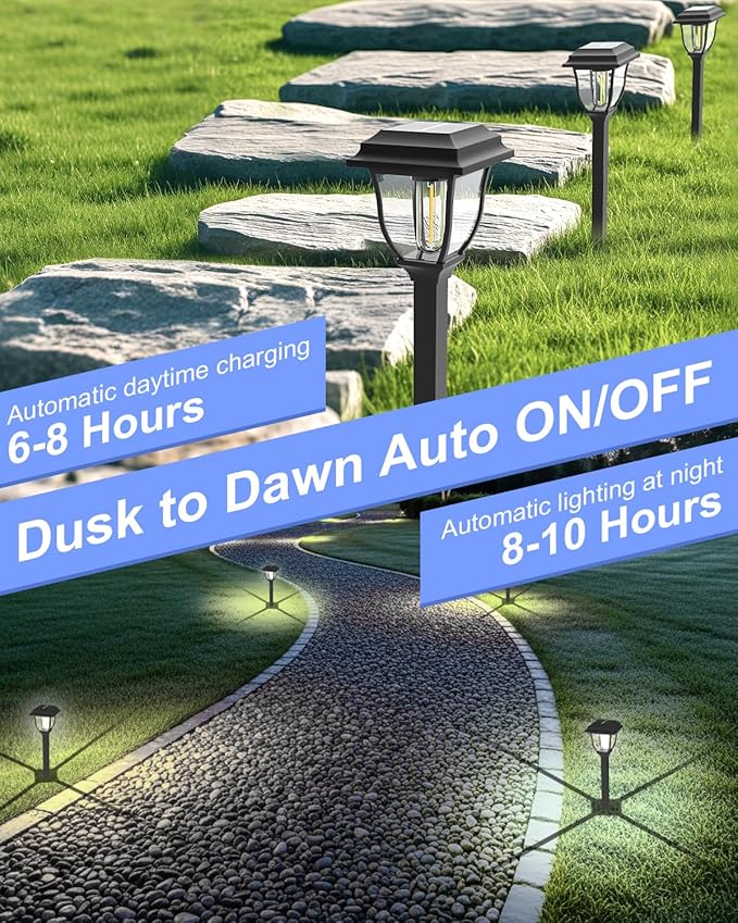 Solar Pathway Lights 2 Pack Mini Outdoor 3000K Bright Auto On/Off Solar Garden Lights Long Lasting Solar Powered Landscape Light for Path Yard Walkway Lawn Driveway Decor Lighting - Cool White