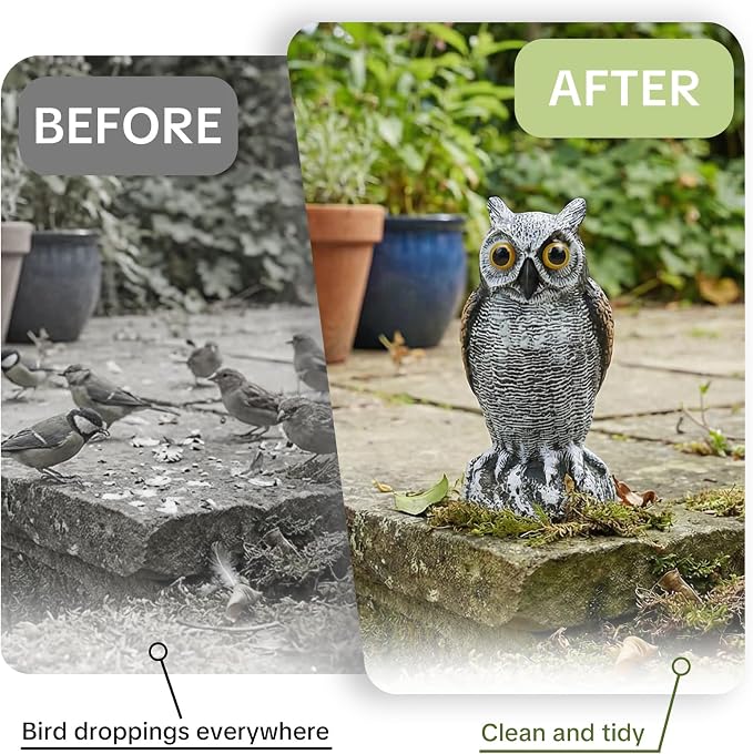 OFFO Fake Owl, Owl Statue for Garden and Yard Decoration, Weatherproof Plastic Outdoor Owl Decor for Porch Pool Patio Yard, 10-Inch Height, Short Ear Owl