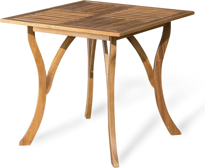 Christopher Knight Home Papali Acacia Wood Patio Dining Set for 4, Weather Resistant Outdoor Dining Table Set for 4, Square Dining Table and Chairs Set of 4 with Slatted Design, Teak