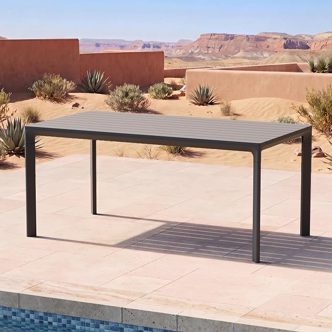 Modern Shade Cavo 67" All-Aluminum Outdoor Patio Dining Table, Minimalist Aluminum Patio Table with Elegant Easy-Clean Surface, Weather-Resistant Outdoor Dining Table for Garden, Indoor, Gray