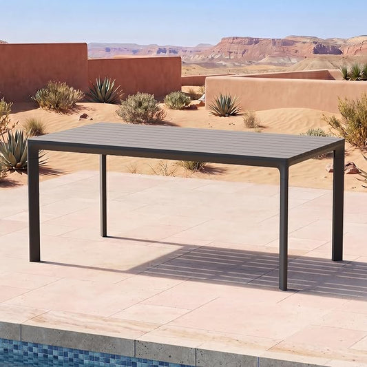 Modern Shade Cavo 67" All-Aluminum Outdoor Patio Dining Table, Minimalist Aluminum Patio Table with Elegant Easy-Clean Surface, Weather-Resistant Outdoor Dining Table for Garden, Indoor, Gray