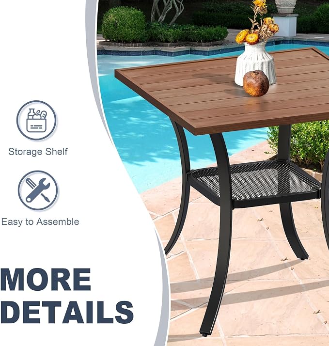 VICLLAX 3 Pieces Outdoor Dining Set, Patio Furniture Set Includes 27.6" Square Metal Table and 2 Padded Textilene Swivel Chairs for Porch, Lawn, Garden, Backyard