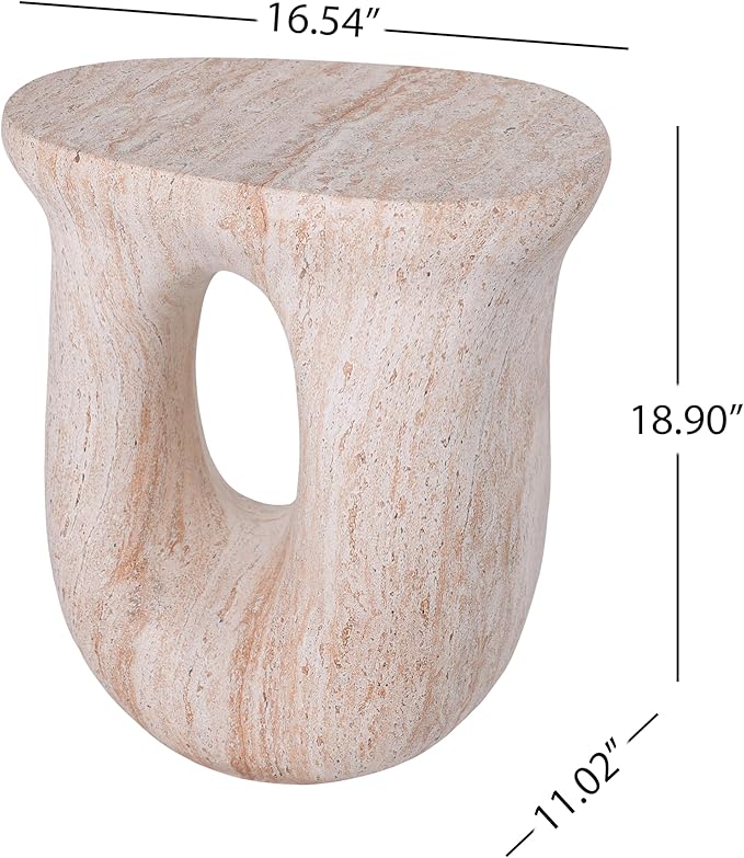 Christopher Knight Home 18.9 Inch Modern U Shaped Accent Table, Sculptural MGO Stone Look Side Table for Indoor Outdoor Garden Balcony Living Room Entryway Bedroom