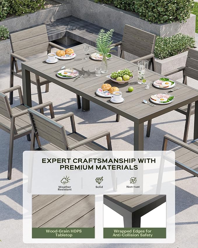 Vexwalx 5-Piece Outdoor Dining Set, Aluminum Dining Table Set for 4, Patio Table and Chairs Set with Umbrella Hole, All Weather HDPS Outdoor Table and Chairs for 4 (Gray)