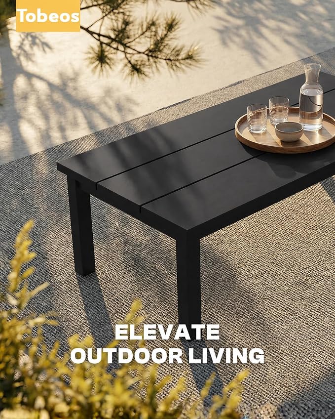 HDPE Outdoor Coffee Table, Weather-Resistant Rectangle Patio Coffee Table with Large Tabletop for Balcony, Deck, Garden, Poolside (Black)