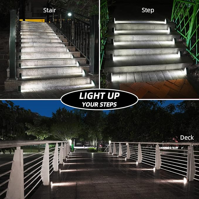 Solar Step Lights,8 Pack Cool White Solar Stair Lights Outdoor Waterproof IP67 Auto On Off,Solar Lights for Steps,Stair,Patio,Yard,Porch,Front Door,Sidewalk,Deck Decor