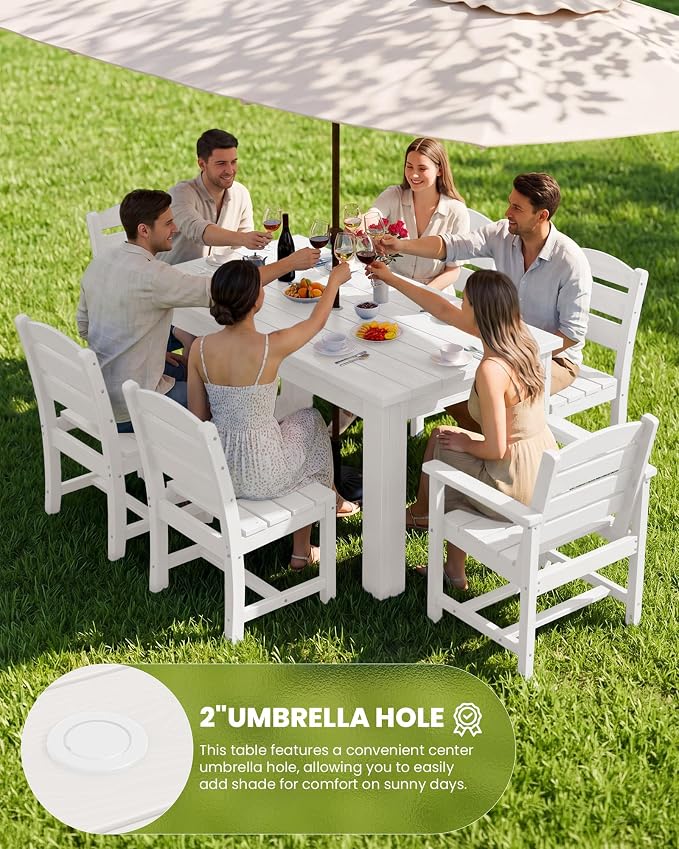 SERWALL Patio Dining Set for 8, w/ 2 Tables & 8 Armchairs, White | All Weather Resistant HDPE Dining Sets for Patio, Garden, Backyard