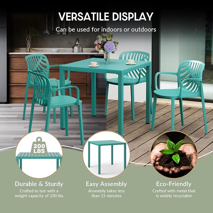 WestinTrends Playa 31.5" Iron Metal Frame Outdoor Square Patio Dining Table, Turquoise