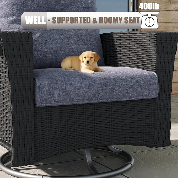 LayinSun 3 Piece Wicker Patio Furniture Set, Classis Outdoor Conversation 360 Degree Swivel Chairs Set with Coffee Table