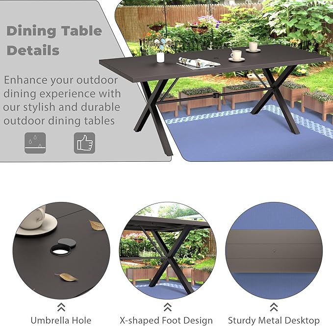 9-Piece Patio Dining Set Outdoor Conversation Set,Metal Outdoor Furniture Set with Umbrella Hole Cut-Out 78.7" x 35.4" Table and 8 Metal Backrest Chairs for Backyard,Garden,Grey