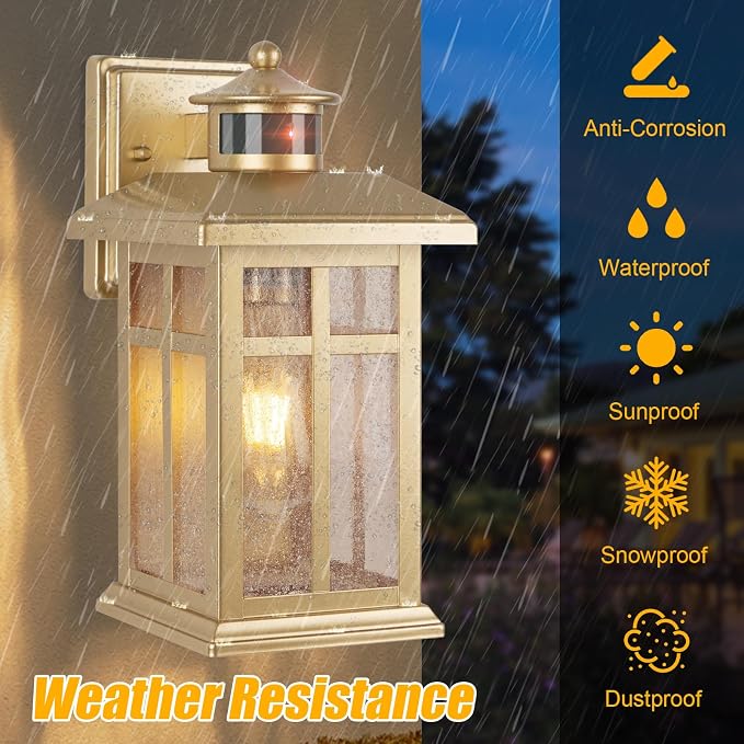 Brilvibera Outdoor Light Fixture Motion Sensor, Modern Outside Wall Lights | Exterior Light Fixture, Black Porch Lights & Outdoor Dusk till Dawn Wall Mount Light for House Garage Entryway
