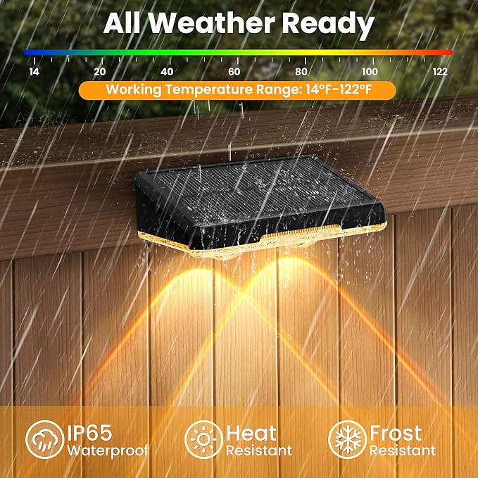 Solar Fence Lights Outdoor, 16 Pack, 3 Color Modes, IP65 Waterproof | Warm/Neutral/Cool White Fence Lights Solar Powered for Outside, Deck Lighting for Wall, Step, Patio, Pathway, Stairs