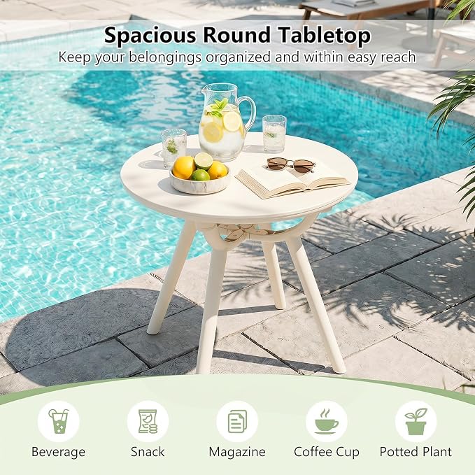 Tangkula Outdoor Side Table, 20" Round Patio Bistro Table, Outside Accent Coffee Table for Poolside, Balcony, Garden, Porch, Lawn (2 Pack,Off-White)