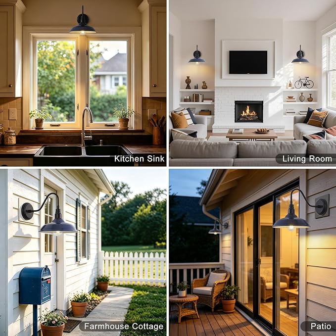 10in Outdoor Barn Light Gooseneck Outdoor Light Fixture, Midnight Blue Exterior Farmhouse Lights, Goose Neck Porch Wall Lighting Sconce for House, Garage, Doorway