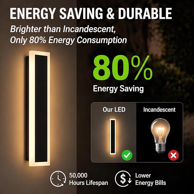Modern Outdoor Wall Light 1pack 39in, 4.72in Width, Dimmable LED | 2000LM for Garage Front Door Porch, IP65 Waterproof Outdoor Sconce, Cover All Jbox, 3000K-6000K Adjustable, Matte Black