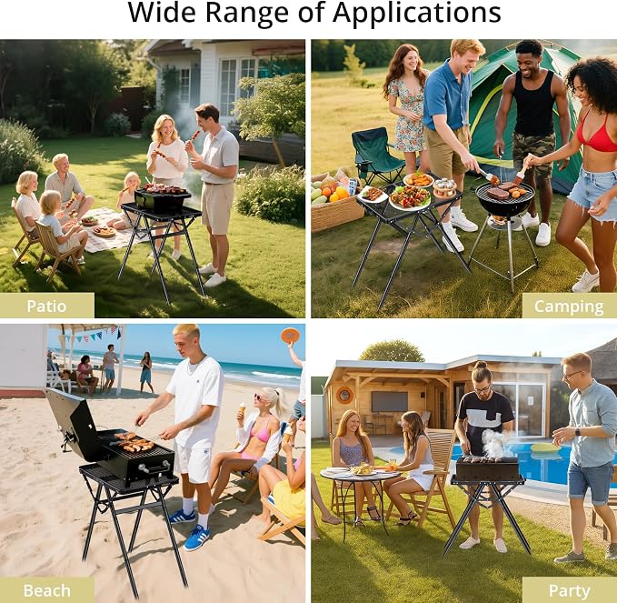 Anbte 2ft Folding Grill Table, Supports 180 Lbs, 2 Adjustable Height 28” Portable Grill Table Heat-Resistant Tabletop, Folding Metal Table for Camping BBQ Cooking Backyard Outdoor, 24" X 16", Black