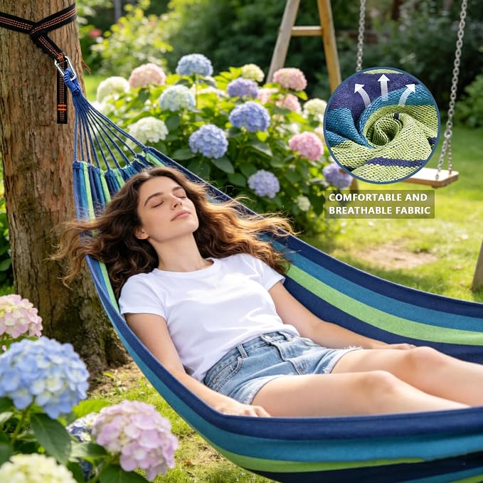 Outdoor Amacas Garden Camping Hammock Portable for Patio Yard Porch Travel | Hammock Nylon Hiking Beach Backpack Survival Travel- Up to 300lbs with Tree Straps